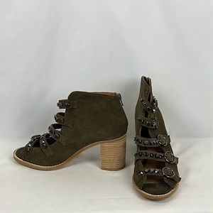 Jeffrey Campbell “Bess” Olive Green Suede Bootie Buckle Strap Sandal